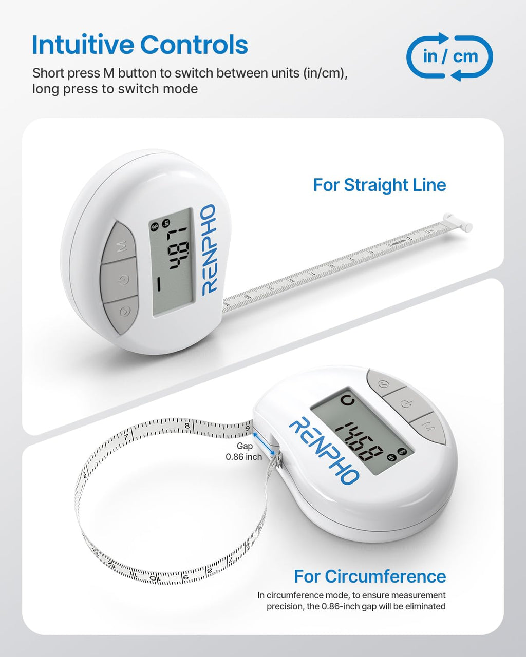 Smart Tape Measure RENPHO Bluetooth Measuring Tapes for Body Measurement Muscle Gain Fitness Bodybuilding Retractable Circumferences Inches & cm 🍁 All In One Marketplace Canada