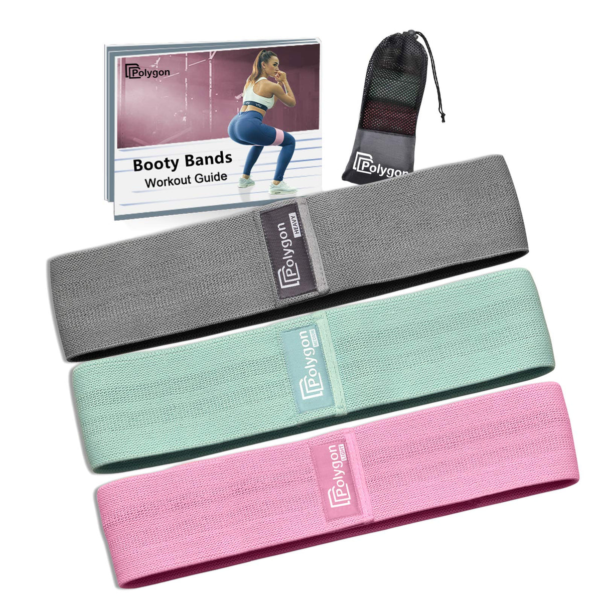 Polygon Resistance Exercise Bands, Polygon Fabric Non Slip Hip Bands for Squats, Legs, Butt, Thigh and Hip Workout, Thick Wide Fitness Loop for Men & Women. Workout Guide Included (Set of 3) 🍁 All In One Marketplace Canada